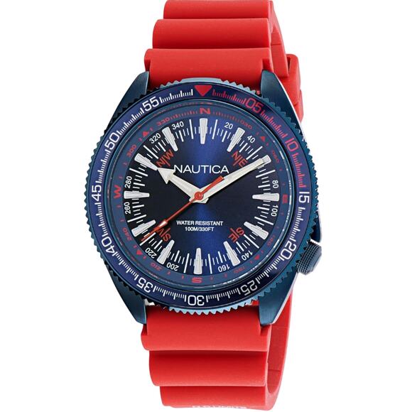 Nautica Mens NAPNVF305 Vintage Red Silicone Strap Watch - Picture 1 of 9